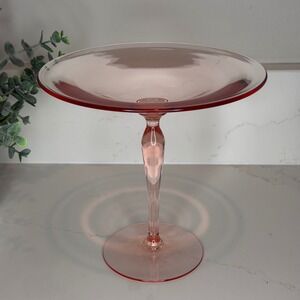 Unbranded Pink Glass Pedestal Compote Bowl 7.25in Excellent Condition